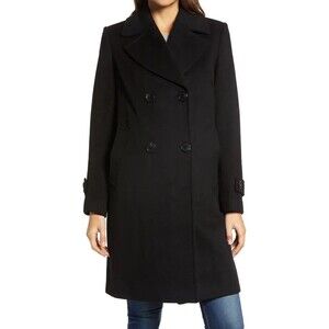 Sam Edelman Double Breasted Wool Blend Twill Coat Black Size 4 $400